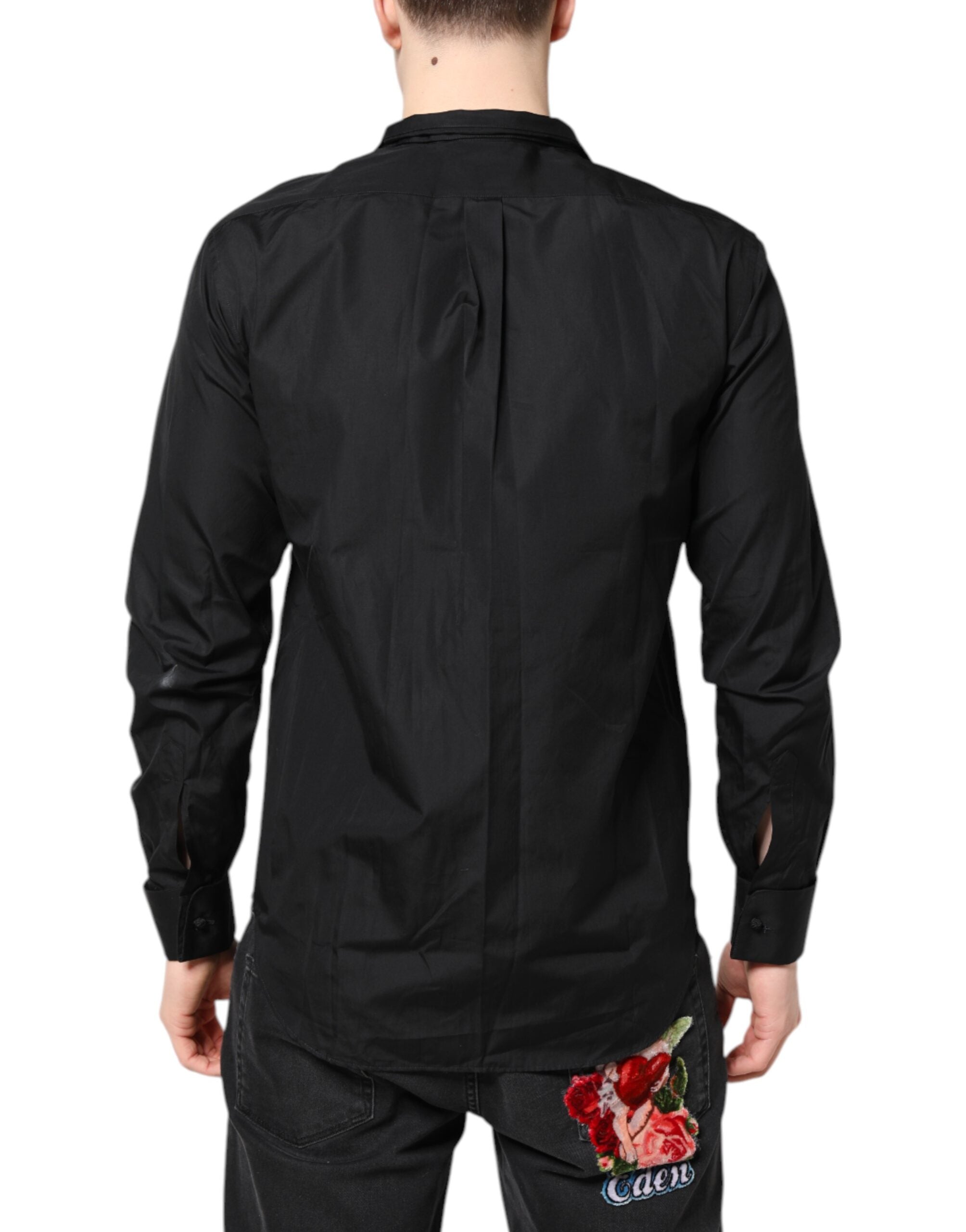 Emporio Armani Black Cotton Long Sleeve Men's Formal Dress Shirt